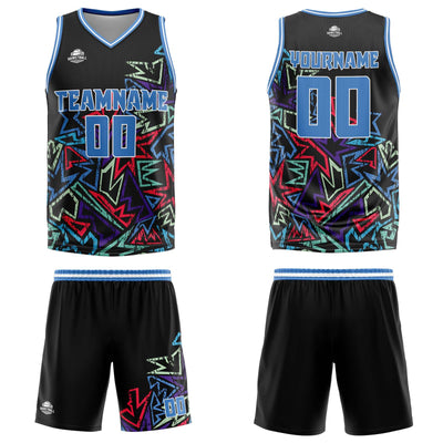 Custom Damaged geometry Blue Basketball Jersey Uniform Suit Printed Your Logo Name Number enthsush