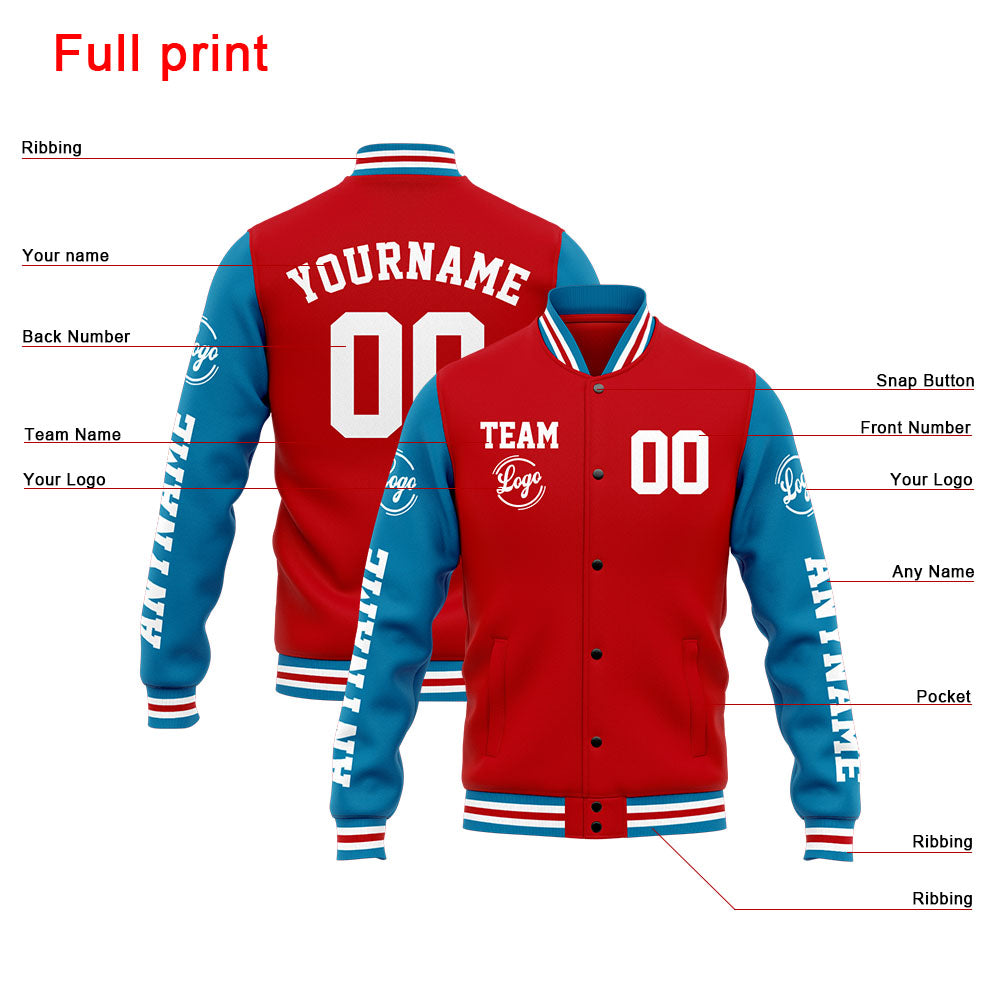 Custom Varsity Jacket Letterman jacket for Men, Women and Youth Blue Red enthsush