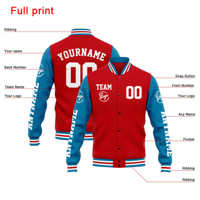 Custom Varsity Jacket Letterman jacket for Men, Women and Youth Blue Red enthsush