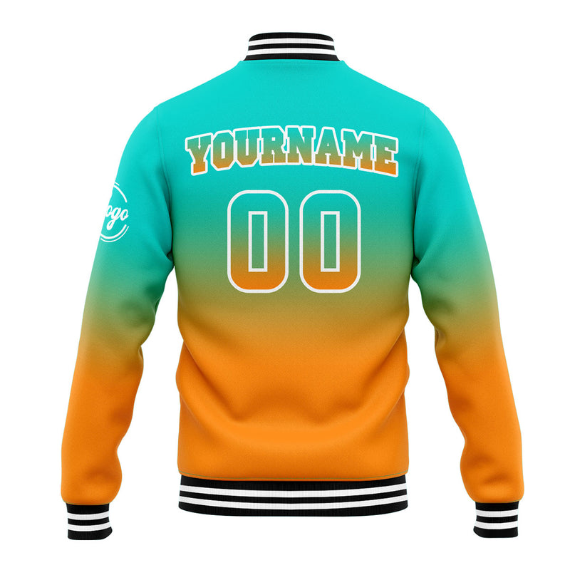 Custom Gradient Varsity Jacket Letterman jacket for Men, Women and Youth Teal&Orange