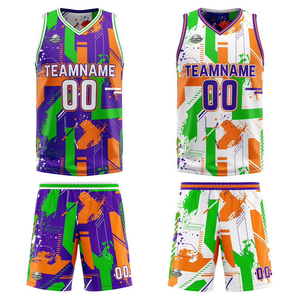 Custom Purple Orange Reversible Basketball Suit for Adults and Kids Personalized Jersey enthsush