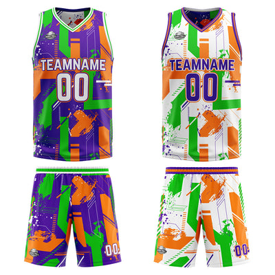 Custom Purple Orange Reversible Basketball Suit for Adults and Kids Personalized Jersey enthsush