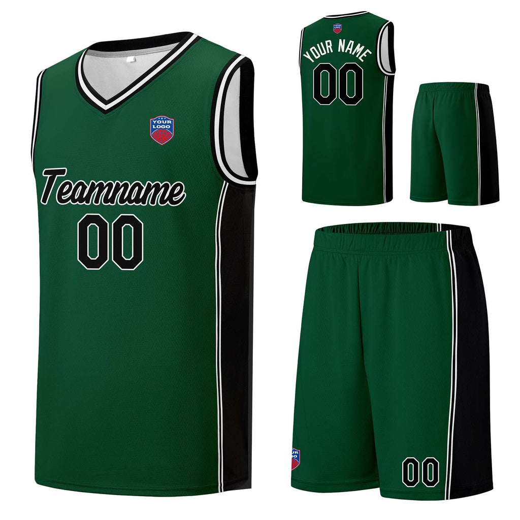 Custom basketball jersey shorts for men and women. Embroidered and printed name, number and logo Dark Green enthsush