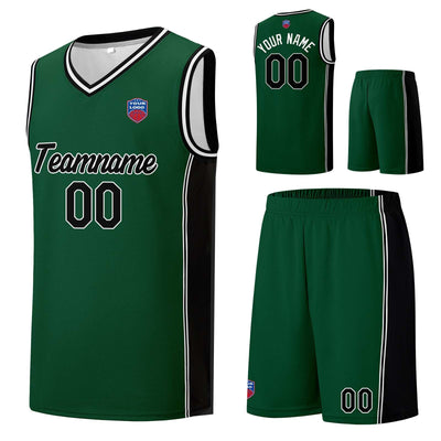 Custom basketball jersey shorts for men and women. Embroidered and printed name, number and logo Dark Green enthsush