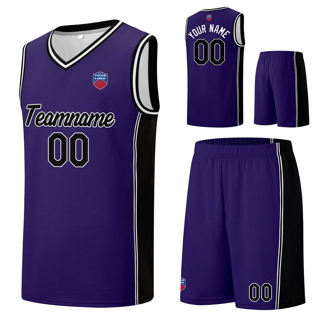 Custom basketball jersey shorts for men and women. Embroidered and printed name, number and logo Purple&Black enthsush