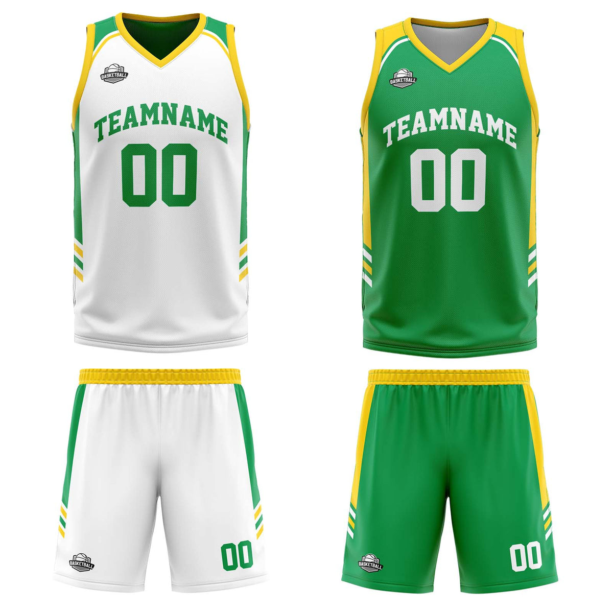 Custom Yellow Green Reversible Basketball Suit for Adults and Kids Personalized Jersey enthsush