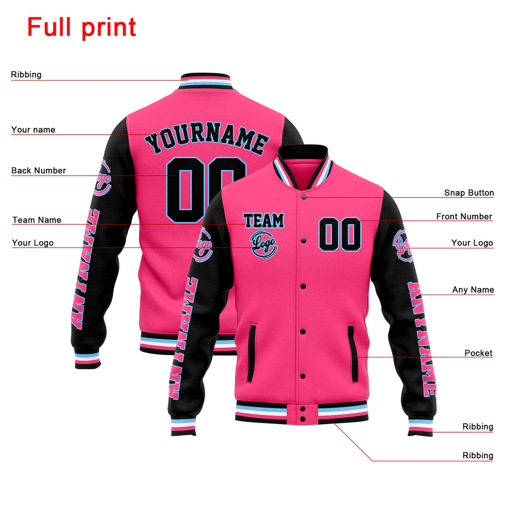 Custom Varsity Jacket Letterman jacket for Men, Women and Youth Pink Black enthsush