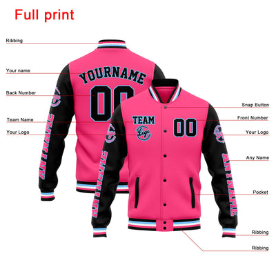 Custom Varsity Jacket Letterman jacket for Men, Women and Youth Pink Black enthsush