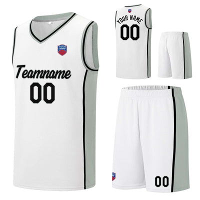 Custom basketball jersey shorts for men and women. Embroidered and printed name, number and logo White&Grey enthsush