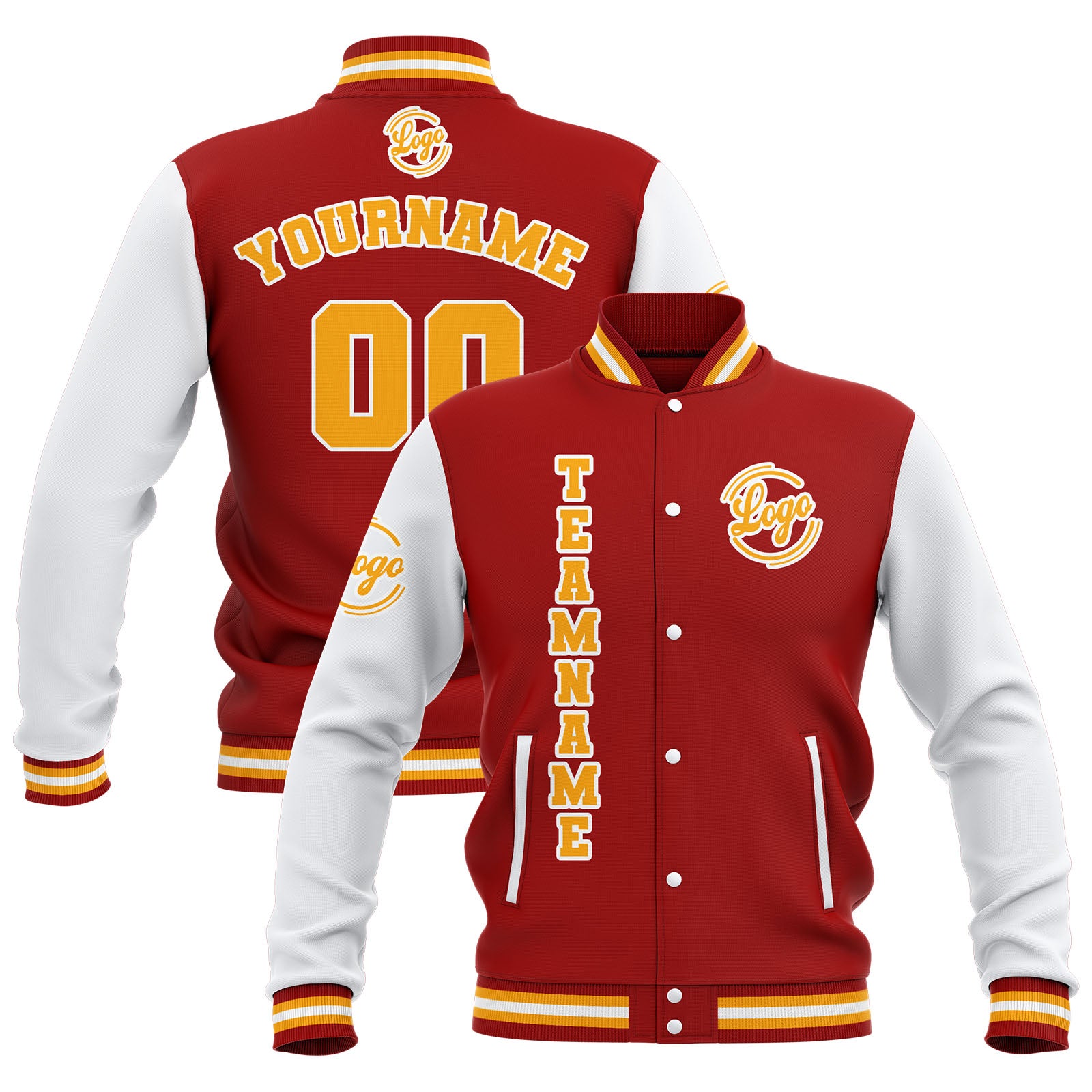 Custom Red White Yellow Waterproof Varsity Jackets Personalized Stitched Name Number Logo to Letterman Jackets enthsush
