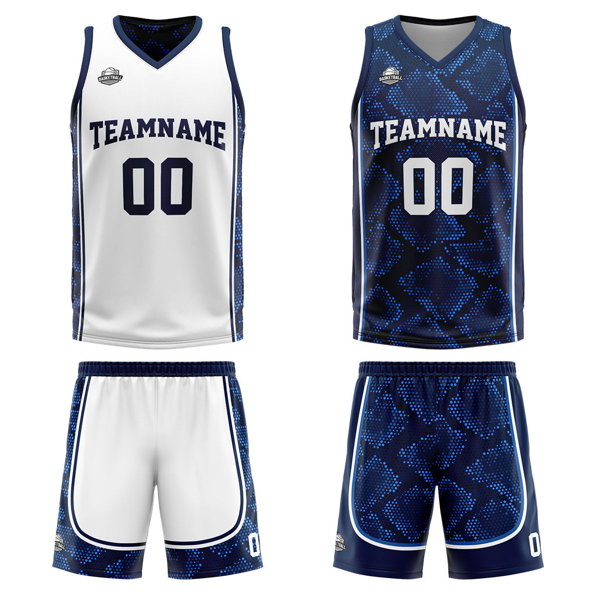 Custom White Dark Blue Reversible Basketball Suit for Adults and Kids Personalized Jersey enthsush