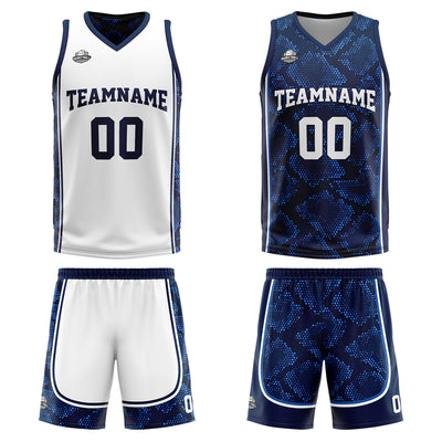 Custom White Dark Blue Reversible Basketball Suit for Adults and Kids Personalized Jersey enthsush