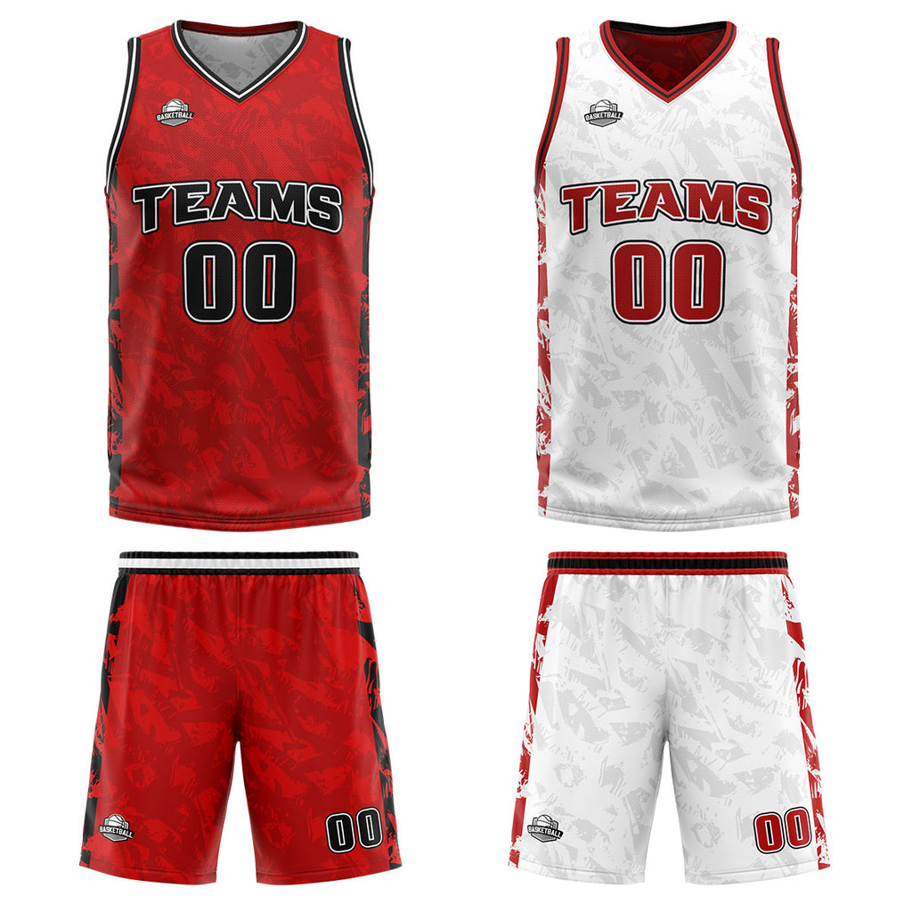 Custom Red Reversible Basketball Suit for Adults and Kids Personalized Jersey enthsush