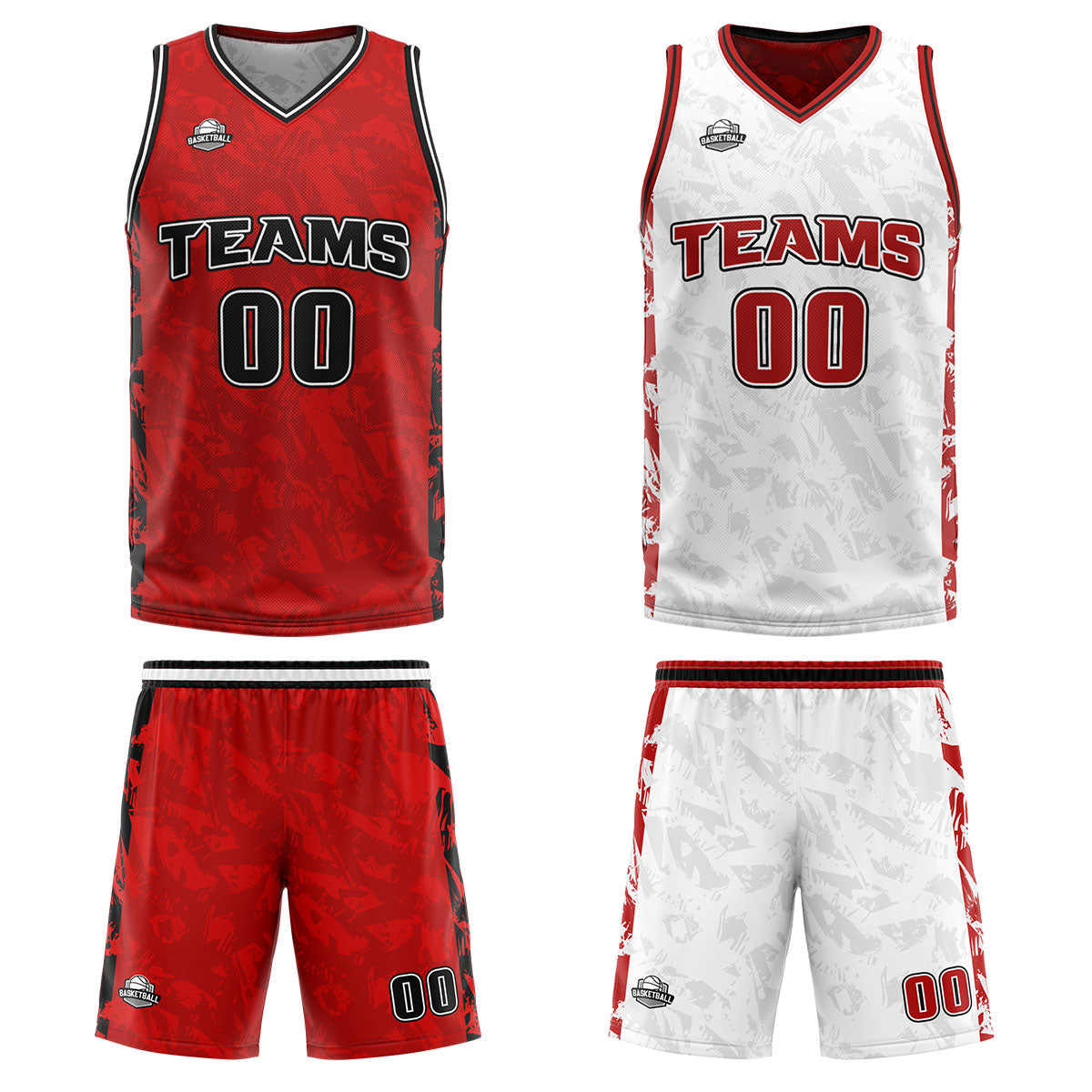 Custom Red Reversible Basketball Suit for Adults and Kids Personalized Jersey enthsush