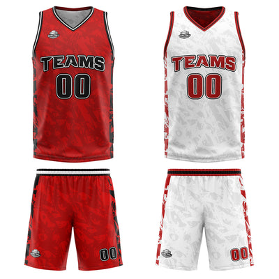 Custom Red Reversible Basketball Suit for Adults and Kids Personalized Jersey enthsush