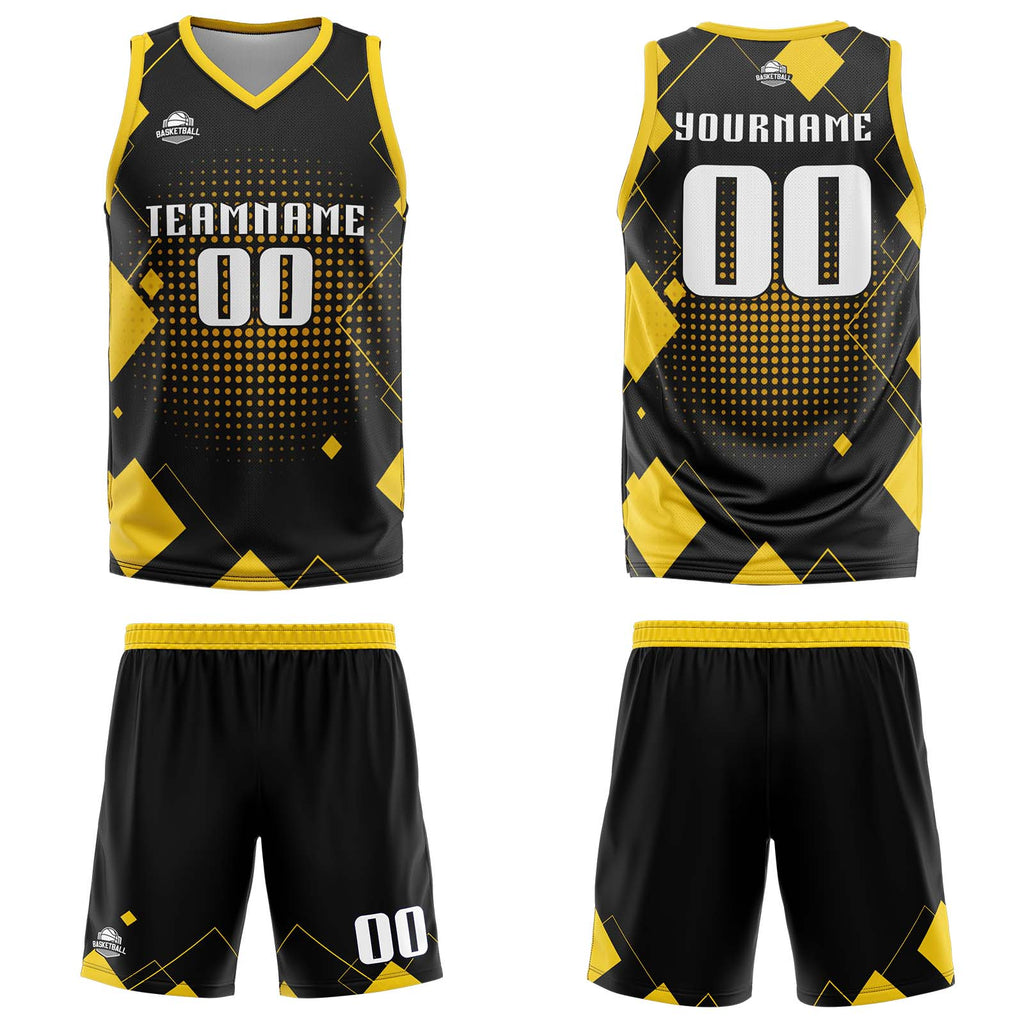 Custom Geometry Yellow Basketball Jersey Uniform Suit Printed Your Logo Name Number enthsush