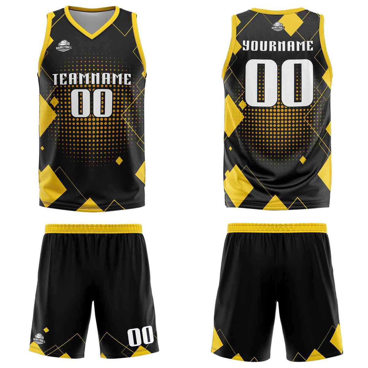 Custom Geometry Yellow Basketball Jersey Uniform Suit Printed Your Logo Name Number enthsush