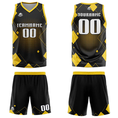 Custom Geometry Yellow Basketball Jersey Uniform Suit Printed Your Logo Name Number enthsush