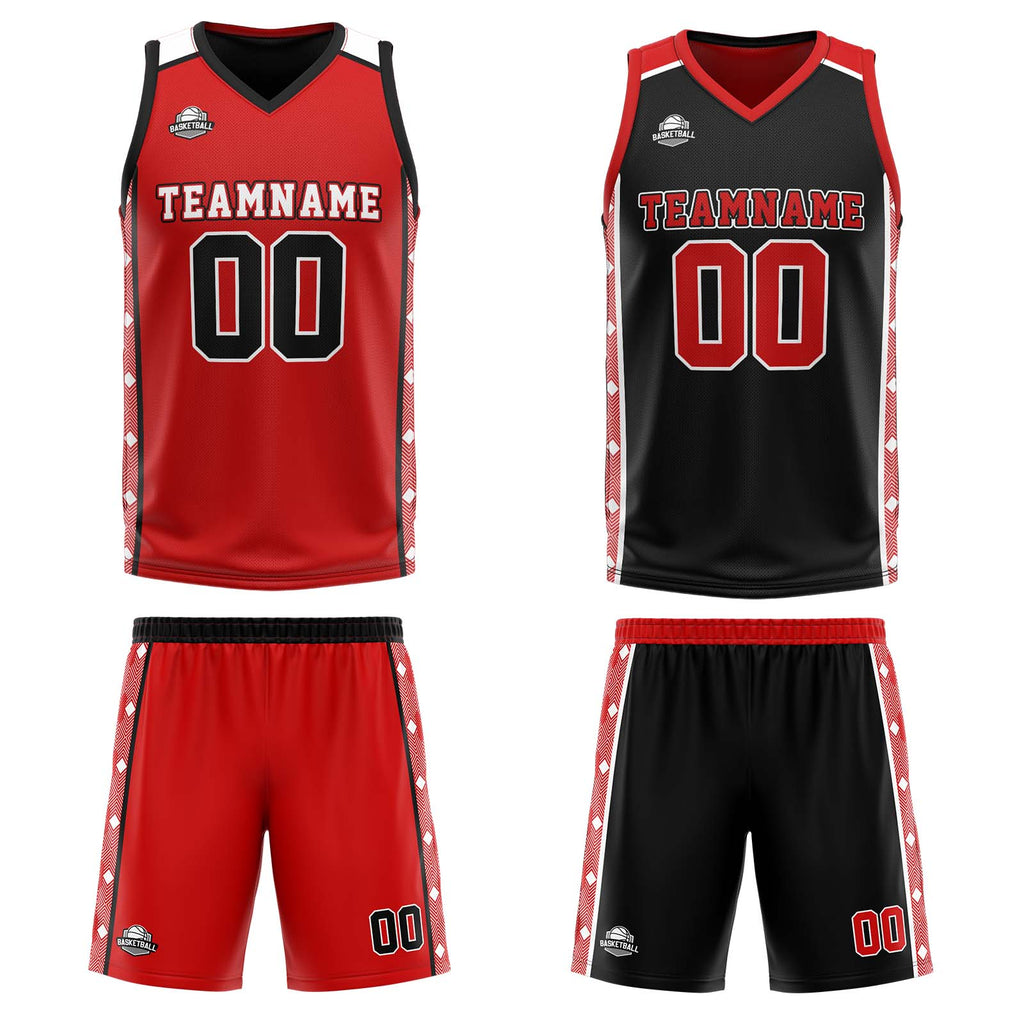 Custom Red Black Reversible Basketball Suit for Adults and Kids Personalized Jersey enthsush