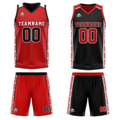 Custom Red Black Reversible Basketball Suit for Adults and Kids Personalized Jersey enthsush