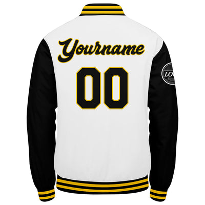 Custom Varsity Jacket Letterman jacket for Men, Women and Youth Black White Yellow enthsush