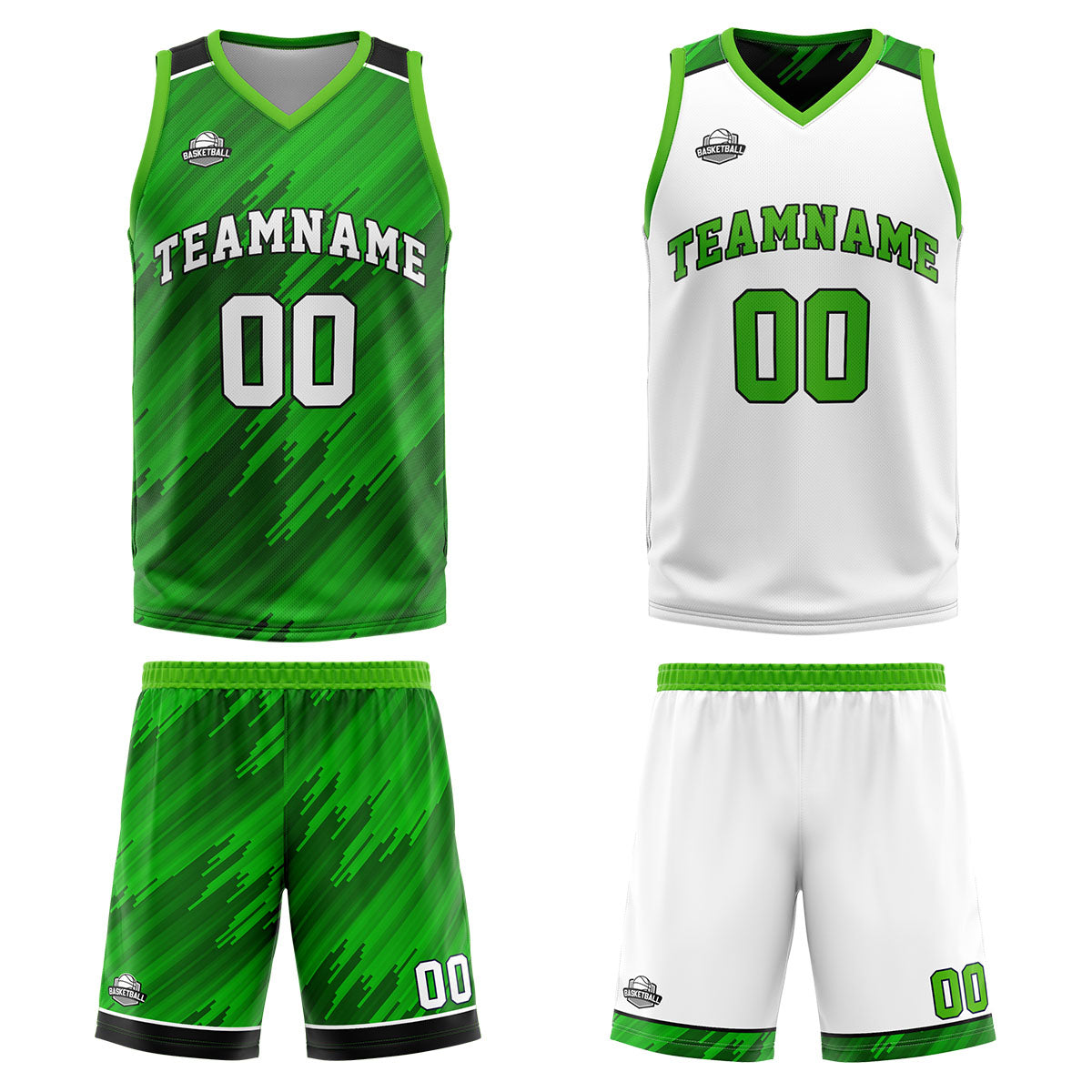 Custom Green Reversible Basketball Suit for Adults and Kids Personalized Jersey enthsush