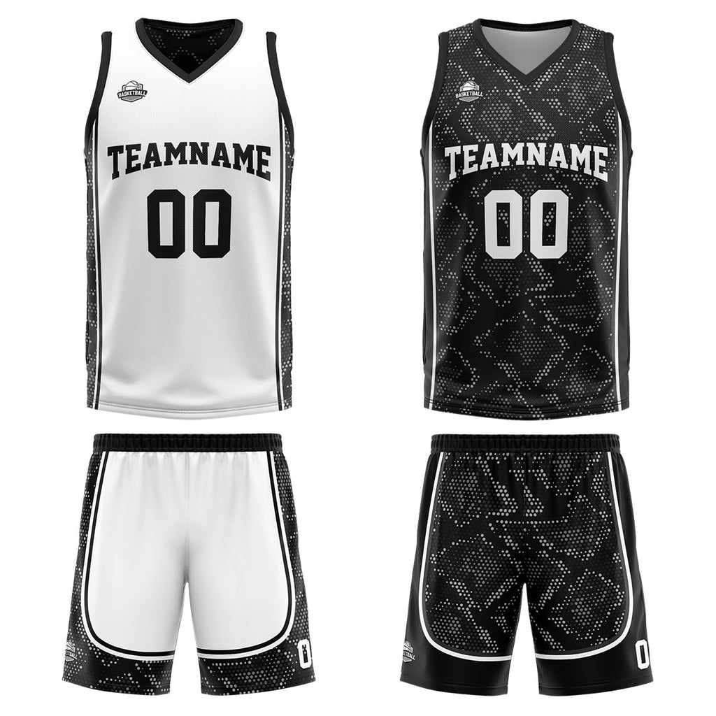 Custom White Black Reversible Basketball Suit for Adults and Kids Personalized Jersey enthsush