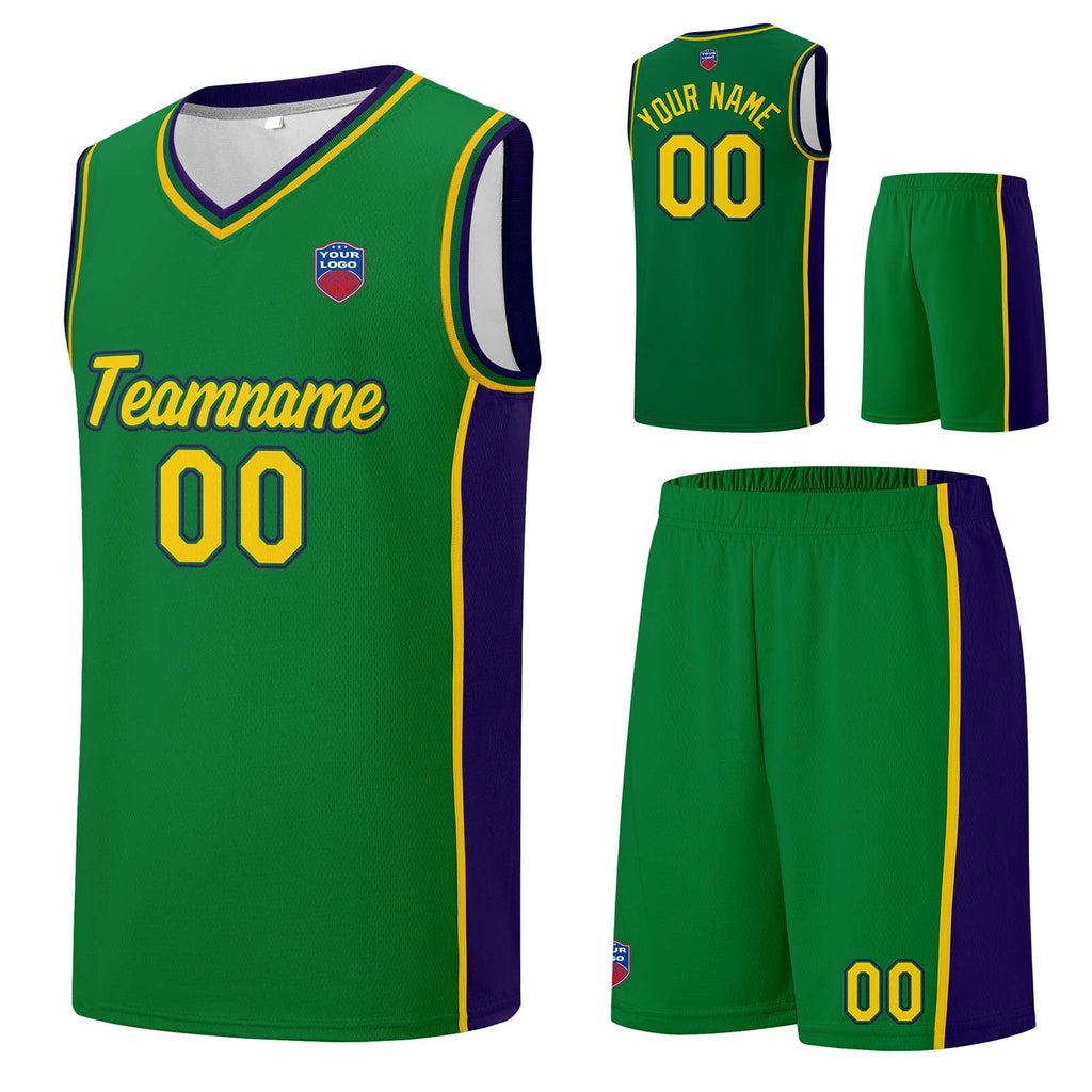 Custom basketball jersey shorts for men and women. Embroidered and printed name, number and logo Green enthsush
