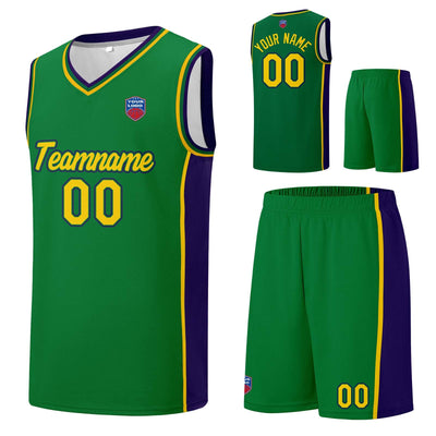 Custom basketball jersey shorts for men and women. Embroidered and printed name, number and logo Green enthsush
