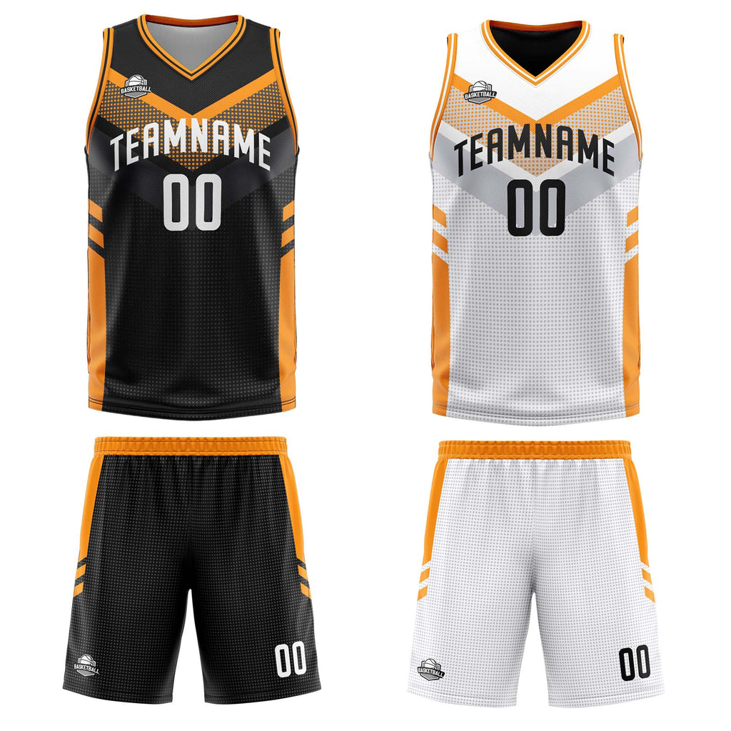 Custom Black Orange Reversible Basketball Suit for Adults and Kids Personalized Jersey enthsush