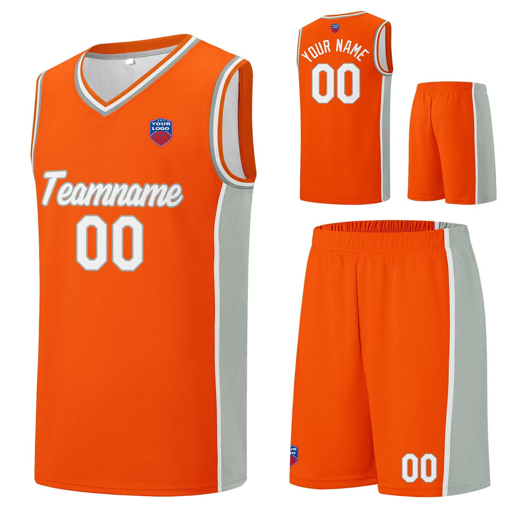 Custom basketball jersey shorts for men and women. Embroidered and printed name, number and logo Orange&Grey enthsush