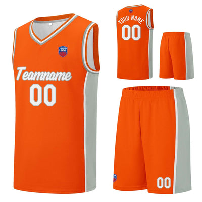 Custom basketball jersey shorts for men and women. Embroidered and printed name, number and logo Orange&Grey enthsush