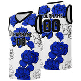 Custom basketball jersey for men and women. Stitched and printed name, number and logo Royal