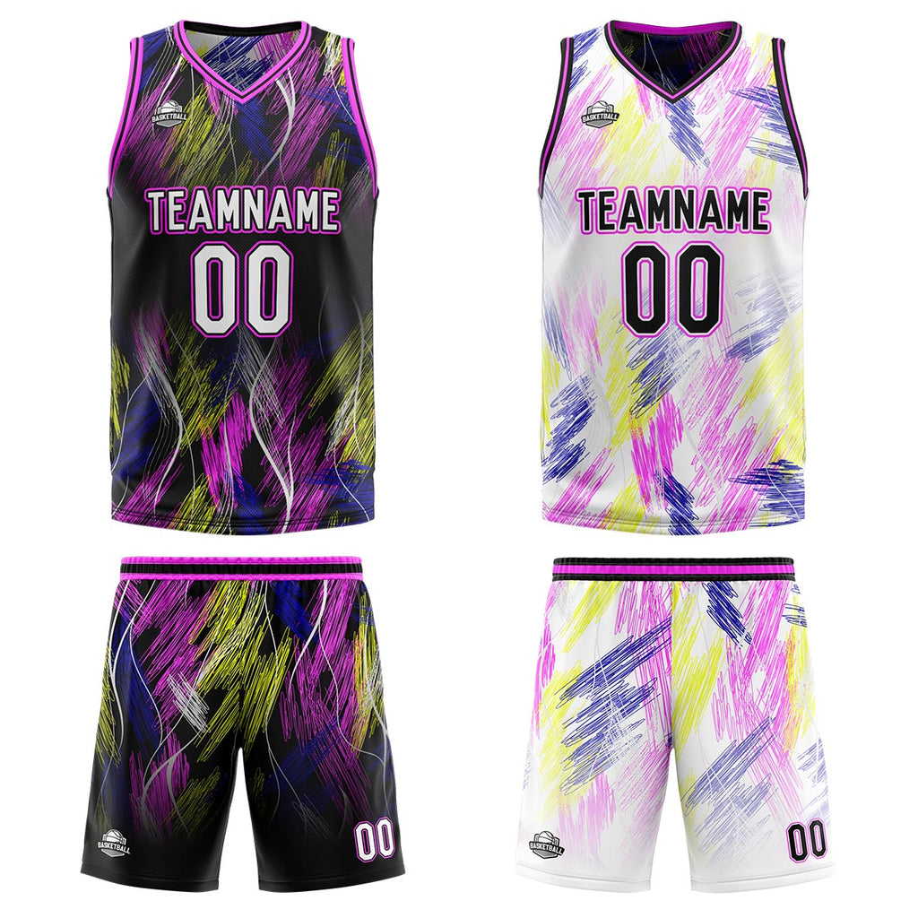 Custom Black Pink Reversible Basketball Suit for Adults and Kids Personalized Jersey enthsush