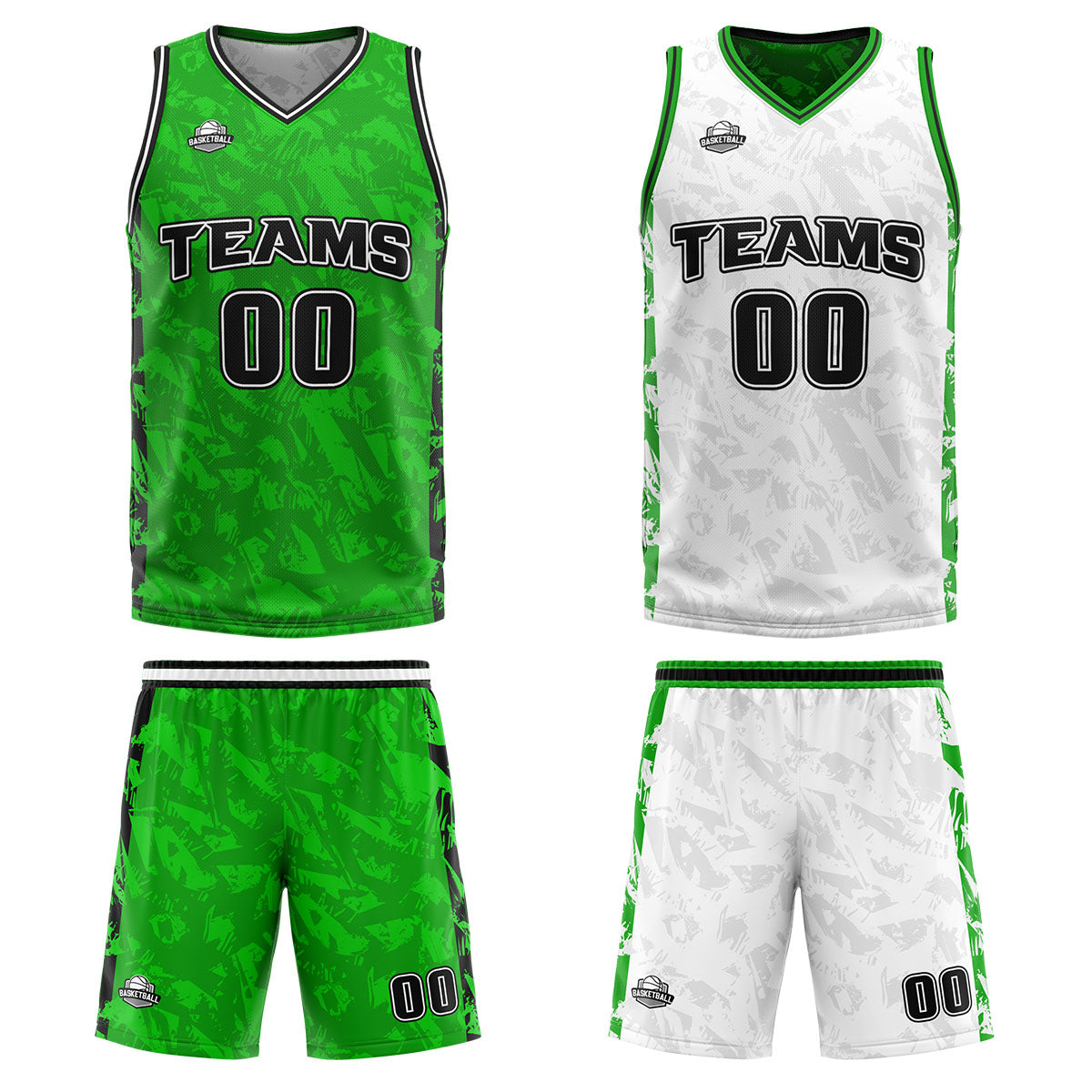 Custom Green Black Reversible Basketball Suit for Adults and Kids Personalized Jersey enthsush