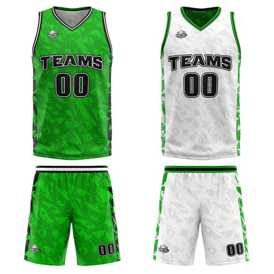 Custom Green Black Reversible Basketball Suit for Adults and Kids Personalized Jersey enthsush