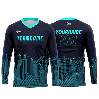 Custom Dark Blue Cyan Basketball Soccer Football Shooting Long T-Shirt for Adults and Kids enthsush