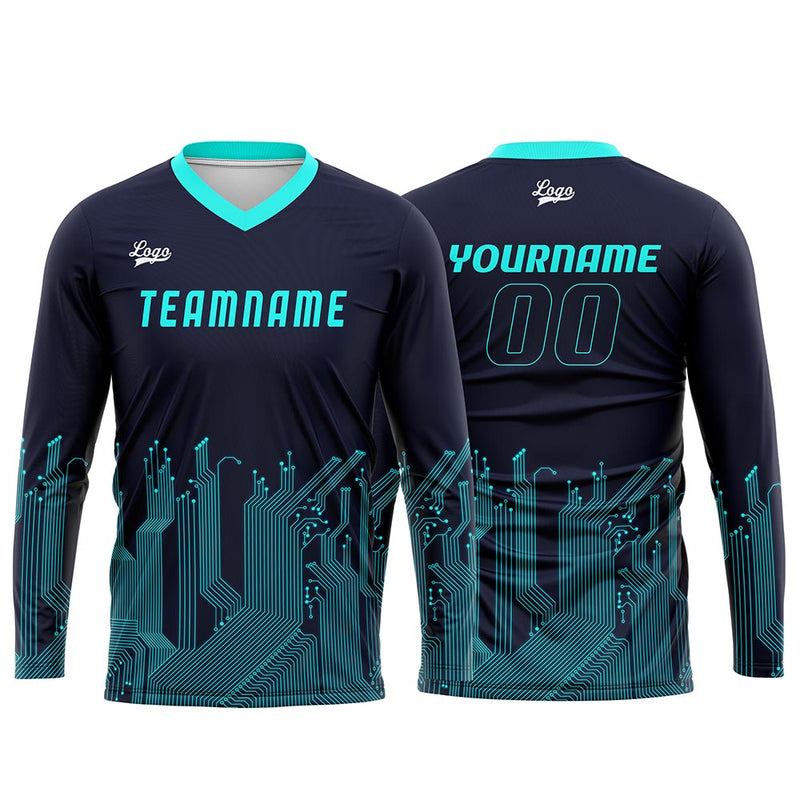 Custom Dark Blue Cyan Basketball Soccer Football Shooting Long T-Shirt for Adults and Kids