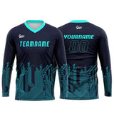 Custom Dark Blue Cyan Basketball Soccer Football Shooting Long T-Shirt for Adults and Kids