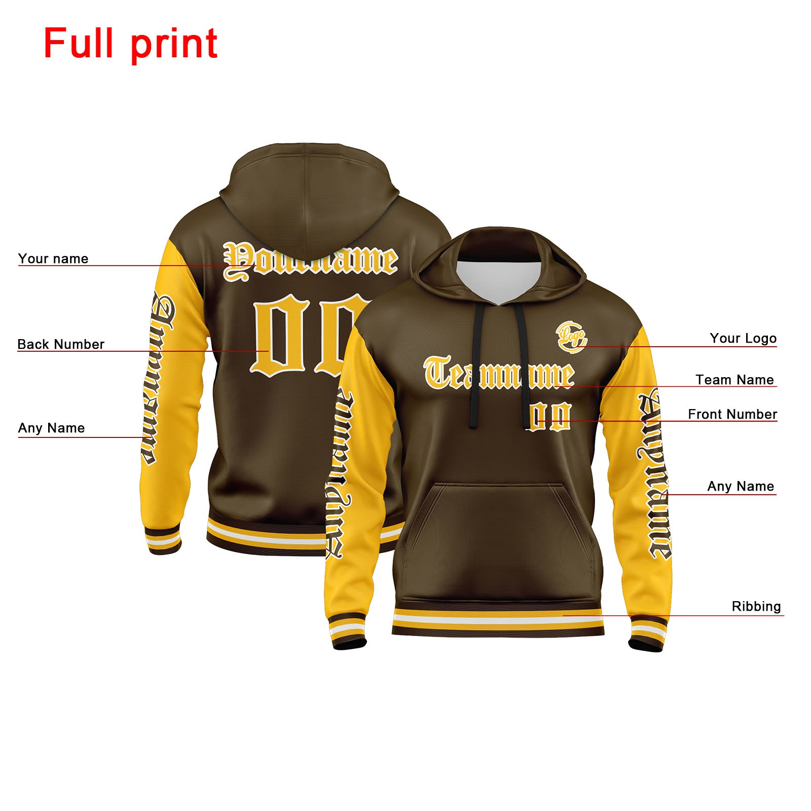 Custom Brown Yellow Sweatshirt Hoodie For Men Women Girl Boy Print Your Logo Name Number enthsush