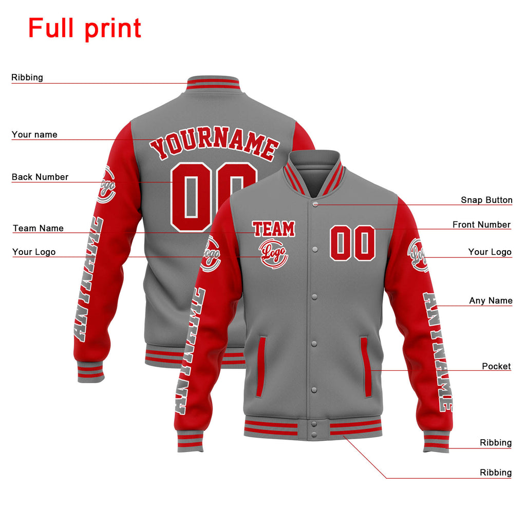 Custom Varsity Jacket Letterman jacket for Men, Women and Youth Grey Red enthsush