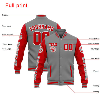 Custom Varsity Jacket Letterman jacket for Men, Women and Youth Grey Red enthsush