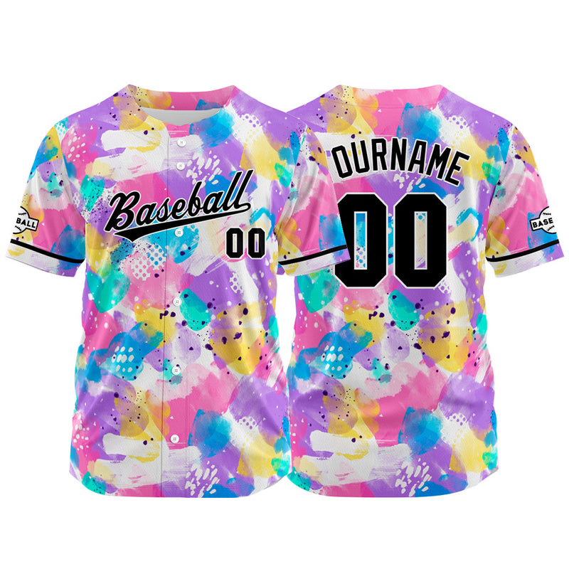 Custom Full Print Design Authentic Baseball Jersey pink-purple