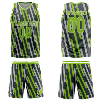 Custom Vertical bar Green Grey Basketball Jersey Uniform Suit Printed Your Logo Name Number enthsush