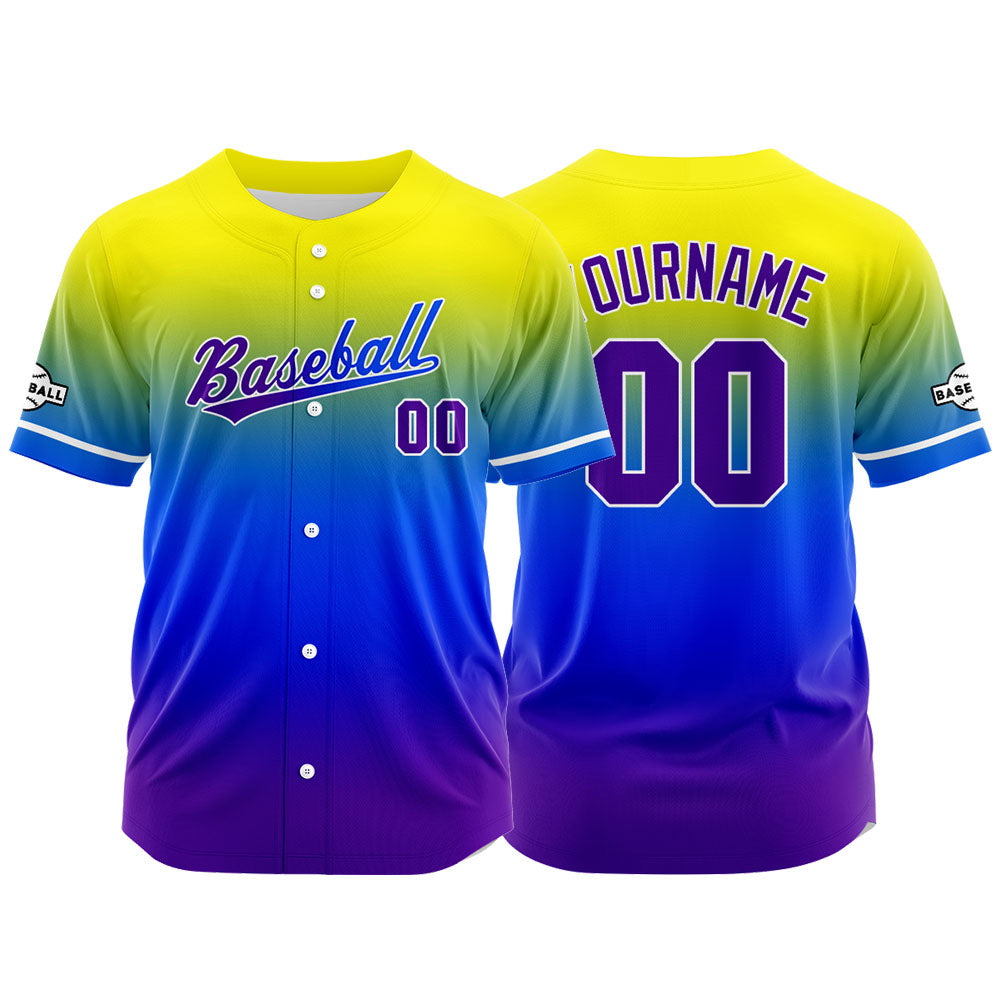 Custom Full Print Design Authentic Baseball Jersey purple-blue-yellow enthsush