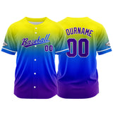 Custom Full Print Design Authentic Baseball Jersey purple-blue-yellow