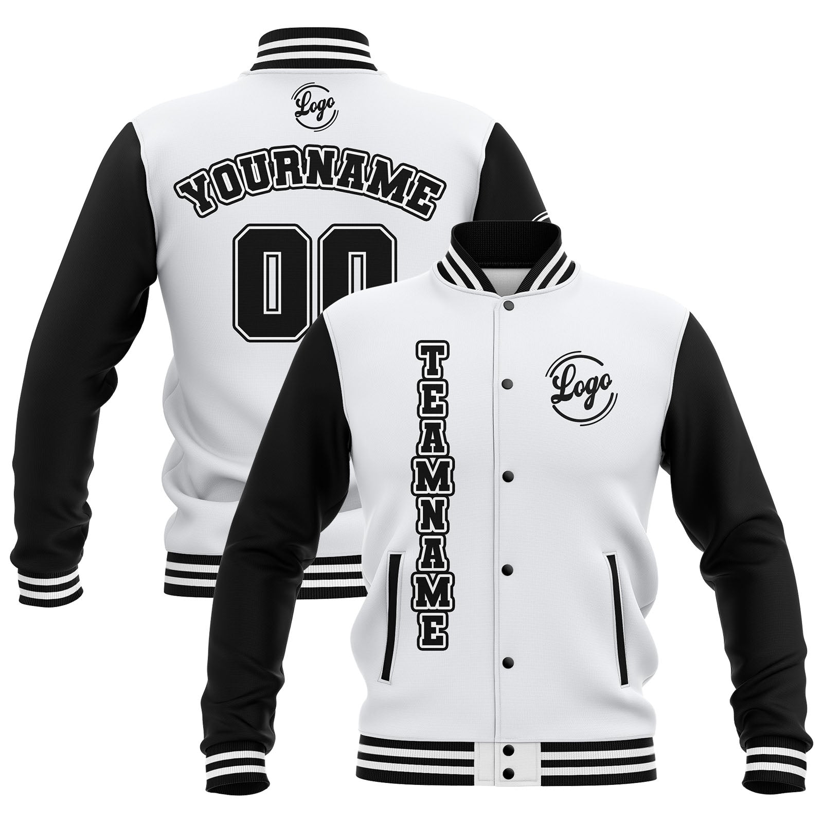 Custom Black White Waterproof Varsity Jackets Personalized Stitched Name Number Logo to Letterman Jackets enthsush
