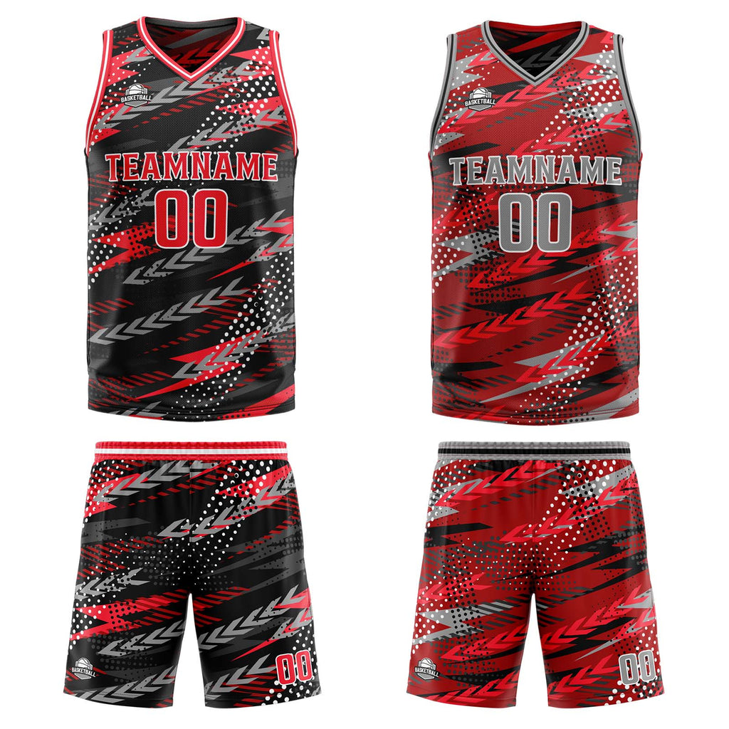 Custom Black Red Grey Reversible Basketball Suit for Adults and Kids Personalized Jersey enthsush