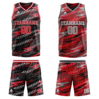 Custom Black Red Grey Reversible Basketball Suit for Adults and Kids Personalized Jersey enthsush