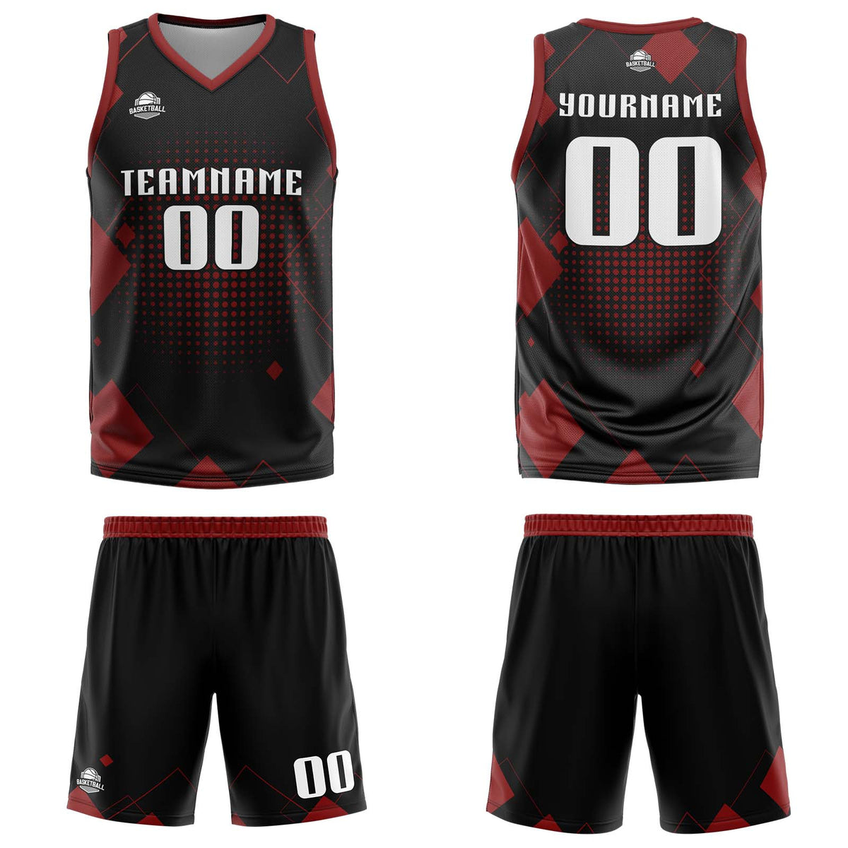 Custom Geometry Red Basketball Jersey Uniform Suit Printed Your Logo Name Number enthsush